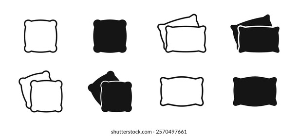 Minimalist Pillow Icons in Black and White Vector Set