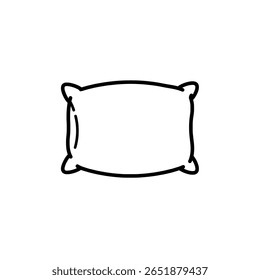 A minimalist pillow shown in a simple outline drawing. A clean line art icon representing home decor, comfort, sleep, and bedroom furniture.