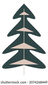 Minimalist pine tree decoration, isolated decor for christmas and new year celebration. Structure with leaves and stem, toy or adornment. Winter season holiday, xmas and noel. Vector in flat style