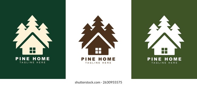 Página inicial minimalista do pinheiro para ilustração de modelo de design de logotipo simples de imóveis. Design de logotipo ambiental, Design de logotipo da natureza, Ecologia, para Símbolo, Ícone, Ideia, Criativo