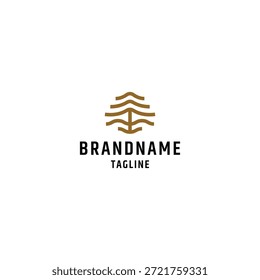 Logotipo minimalista del arte de la línea del árbol de pino, icono monoline abstracto del cedro de la conífera para la marca al aire libre o inmobiliaria.