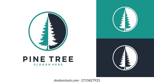 Logotipo minimalista del pino en un marco circular