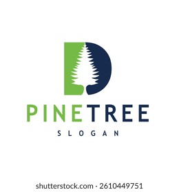 Minimalist Pine Tree Logo with Letter D Simple Vector Design for Nature or Adventure Logo Design