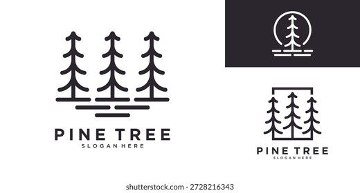Conjunto de logotipo de árbol de pino minimalista