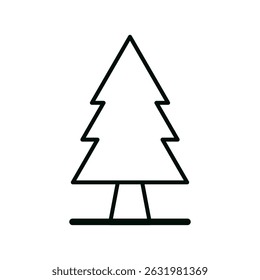 Minimalist pine tree outline icon with sharp triangular branches and straight trunk on white background