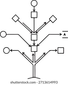 Ícone de ping minimalista para a árvore decisória, o fluxograma e a visualização de rede do AI - design de vetor de alto contraste
