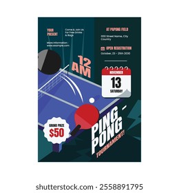 Minimalist Ping Pong Tournament Flyer Poster Template Vector Illustration