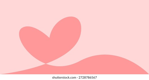 Minimalistischer rosafarbener Hintergrund mit weicher Herzform und eleganten, gewellten Linien. Vektorgrafik