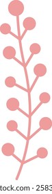 Minimalist pink branch adorned with round berries, growing vertically against a white background, embodies themes of growth, nature, and simplicity in a serene and elegant manner