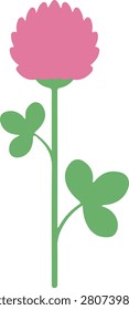 Minimalist Pink Clover Flower Vector Illustration, Red Clover Blossom with Green Trifoliate Leaves Isolated on White Background
