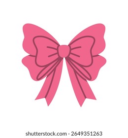 Minimalist Pink Decorative Bow with Soft Ribbon Loops – Cute Vector Illustration for Feminine Design, Fashion Accessories, Holiday Greeting Cards, and Romantic Elements