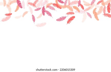 Minimalist pink flamingo feathers vector background. Detailed majestic feather on white design. Wildlife nature isolated plumage. Lightweigt plumelet windy floating pattern.