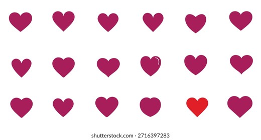 Minimalist pink heart grid pattern on white background for February 14th Valentine, geometric linear composition with simple romantic stripes, basic love element for Galentine wedding celebration.