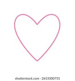 Ícone minimalista de contorno de coração rosa, perfeito para amor, romance, Dia dos Namorados ou temas de casamento. Gráfico vetorial simples e elegante.
