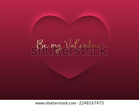 Minimalist pink red soft 3D heart shape abstract frame design. Be my Valentine golden text. Valentine's day vector design illustration. Luxury geometric minimal holiday poster, greeting card, banner