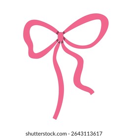 Minimalist Pink Ribbon Bow Illustration Isolated on White Background – Symbol of Elegance, Appreciation, Love, and Celebration. Ideal for Gifts, Decorations, Crafts, or Invitations