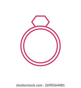 Icono de anillo rosa minimalista que simboliza el amor y el compromiso eternos, perfecto para invitaciones de boda, tarjetas de aniversario y diseños románticos con un toque moderno y elegante.