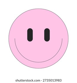 Minimalist pink smile face 2D cartoon object. Happiness and positivity reaction. Emotional expression. Friendly cheerful emoji isolated element flat vector clip art on white. Spot illustration