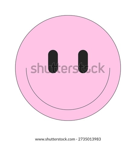 Minimalist pink smile face 2D cartoon object. Happiness and positivity reaction. Emotional expression. Friendly cheerful emoji isolated element flat vector clip art on white. Spot illustration