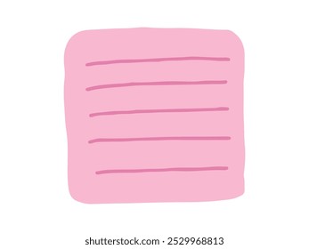 Nota pegajosa cuadrada rosa minimalista con líneas Horizontales aisladas sobre un fondo blanco. Concepto de útiles escolares, organización de oficinas, toma de notas minimalista y papelería al pastel. Elemento de diseño