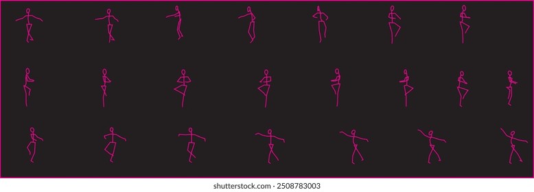 Minimalist pink stick figure performing a pirouette, perfect for modern dance projects and designs. Available in .eps format for easy customization and scalable vector graphics