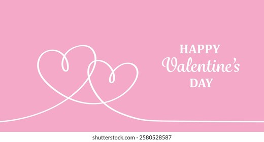 Minimalist pink valentine day greeting concept with vecto linear heart swirl illustration, concept design