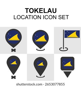 Pinos minimalistas com a bandeira Tokelau, perfeito para representar este remoto território do Pacífico em mapas digitais ou impressos.