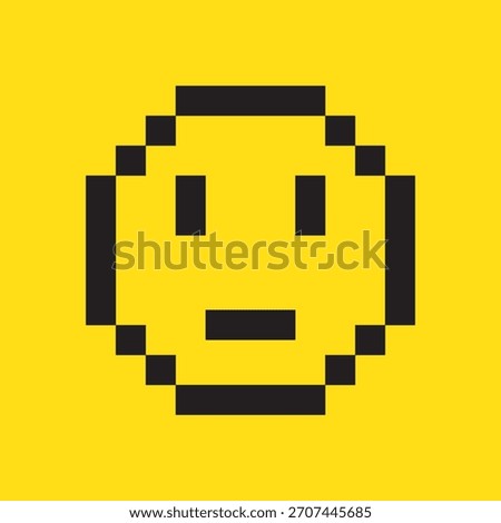 Minimalist Pixel Art Neutral Face Emoji on Bright Yellow Background Featuring Classic 8-Bit Style Expression with Simple Digital Design