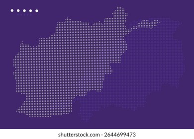 Mapa de pixels minimalista do Afeganistão com estilo pontilhado sobre fundo roxo