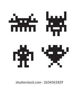 Minimalist Pixelated Alien Character Collection Icon Set in Retro Style