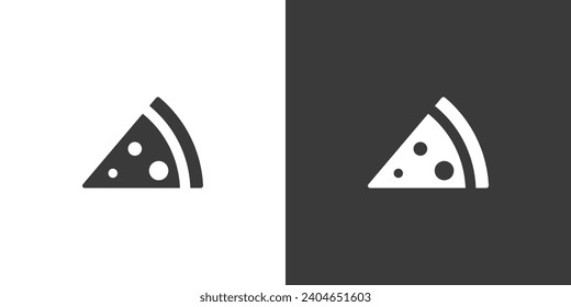 Minimalist Pizza Slice Icon: Black Silhouette on White Background and Inverted White on Black. Vector Design for a Clean Aesthetic. Pizza icon simplistic Illustration in Minimalist Style