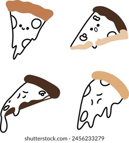 Minimalist Pizza Vector: Stylish Brown Tone Food Illustration with Emoticon | Creative Projects