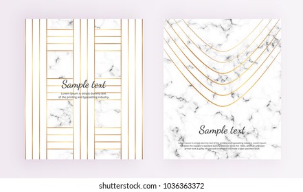 Minimalist placard, white marble texture with gold lines. Template for designs, banner, card, flyer, invitation, party, birthday, wedding, 
