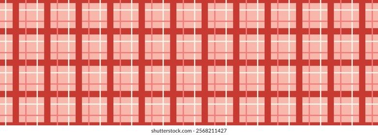 Minimalist Plaid Seamless Pattern in Red and Pink with Symmetrical Lines Endless texture for textile, wallpaper, wrapping paper, fabric, packaging Horizontal long banner Valentine's Day