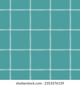 Minimalist plaid seamless pattern of single textured white stripes on turquoise background. Single line checkered design with casual bobbly stripes.