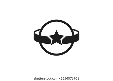 Ícone Planeta Minimalista com Anel e Estrela - Design de logotipo de espaço moderno