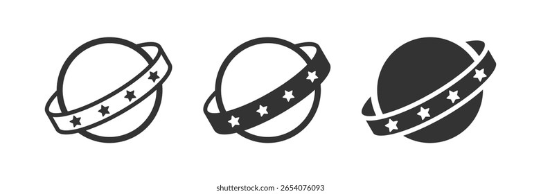 Minimalist Planet Icon with Ring and Stars – Flat Vector Space Symbol Set