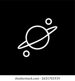 Minimalist Planet with Rings Icon on Black Background
