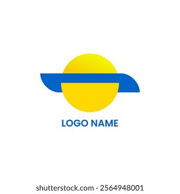 A minimalist planet-themed logo with a yellow circle for the sun and blue elements resembling orbits. Suitable for the fields of space, technology, or astronomy education.