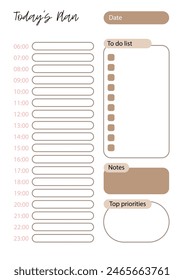 Minimalist planner pages templates. Organizer page, diary and daily control book. Life planners, monthly, weekly and days organizers or office schedule list. Graphic organization paper vector.