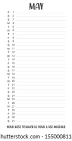 Minimalist planner for study or work for May 2020.