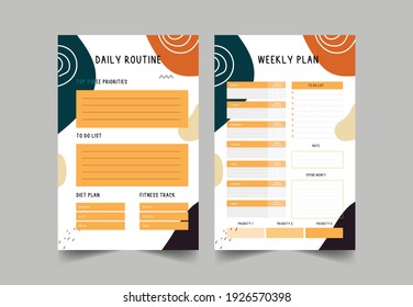 Minimalist planners. Daily, weekly, monthly planner template. Bullet Journal. Cute and simple printable to do list. Business organizer page. Paper sheet.