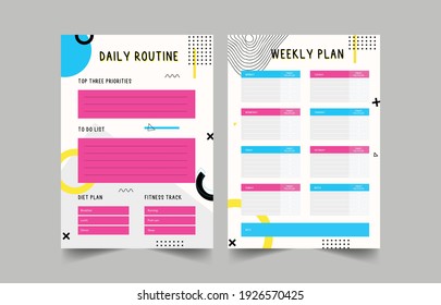 Minimalist planners. Daily, weekly, monthly planner template. Bullet Journal. Cute and simple printable to do list. Business organizer page. Paper sheet.