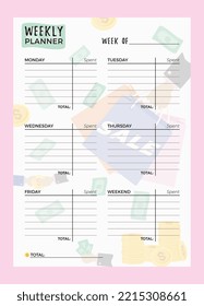Minimalist planners. Weekly planner Template Ready for Print. Cute and simple colorful printable business organizer page.