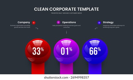 Minimalist Planning Three Element Infographic Slideshow Design. Project Insight 3 Step Diagram Presentation Template. Consulting Growth Slide Layout Vector Illustration.