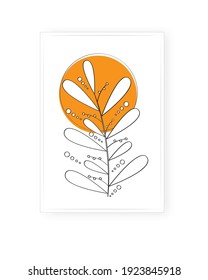 Minimalist plant design, vector. Art design, artwork. Plant silhouette and sun illustration. Poster design, minimalism. Wall art 