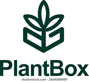 Minimalist plant inside box, clean lines, modern botanical logo design