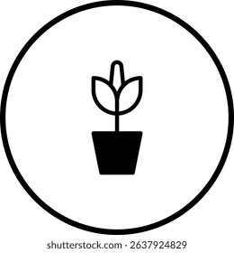 Minimalist plant in pot icon with outline circle for eco friendly design symbol