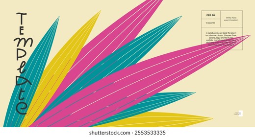 Minimalist plant themed banner with bold graphic elements. Modern trendy hues and inventive typography enhance the contemporary art aesthetic for fresh, creative designs