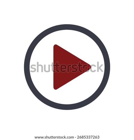 A minimalist play button icon featuring a red triangle inside a dark gray circle on a white background.